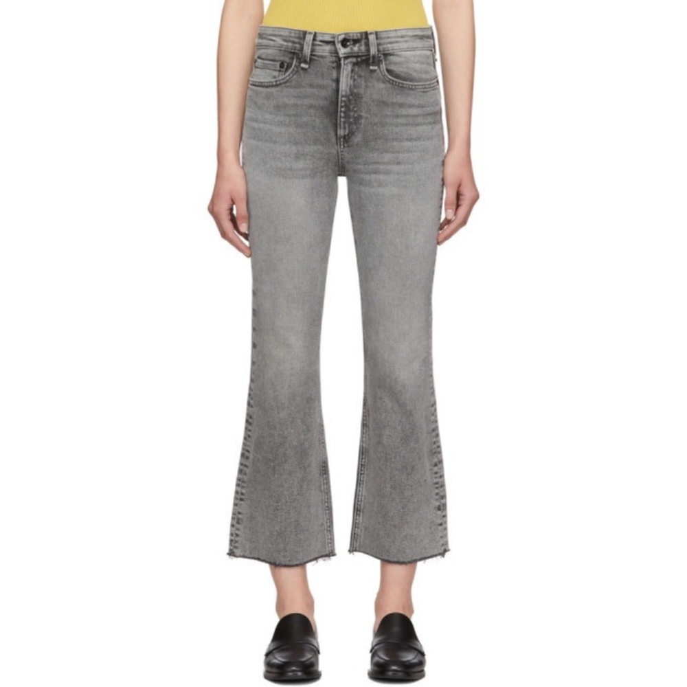 Rag and Bone Nina High Rise Ankle Flare Jeans in Grey Broderick Size 24